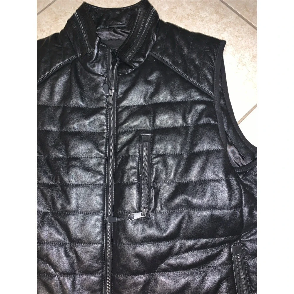 Murano Black Leather Vest Size XL . Full zip. Pockets